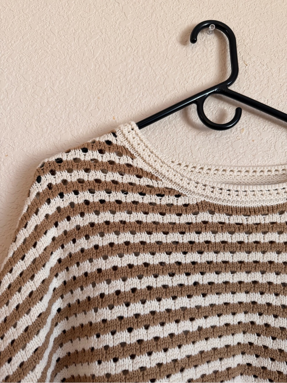 World Market Women’s Striped Crochet Sweater Poncho - Cream & Tan - Picture 2 of 6